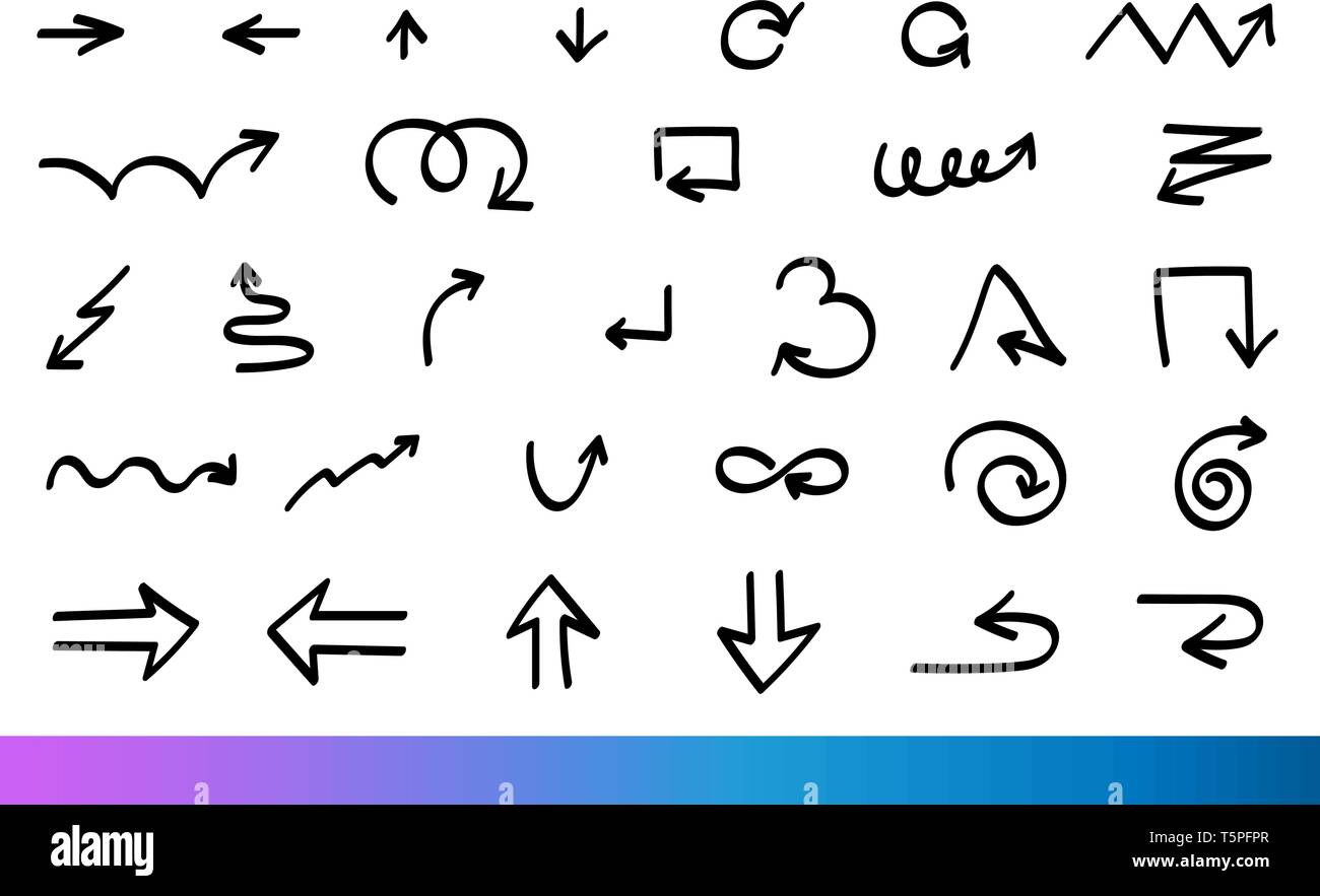 Vettore isolato disegnati a mano frecce doodle impostato su sfondo bianco graphic design Illustrazione Vettoriale
