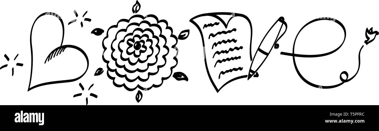 Lettering parola amore il giorno di San Valentino disegnati a mano tipografia isolati su sfondo bianco. Divertimento inchiostro spazzola calligraphy iscrizione per il messaggio di saluto invitatio Illustrazione Vettoriale