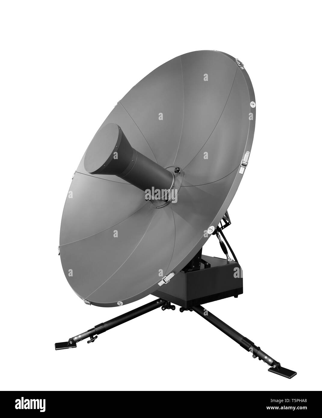 Portatile Antenna satellitare isolati sotto lo sfondo bianco Foto Stock