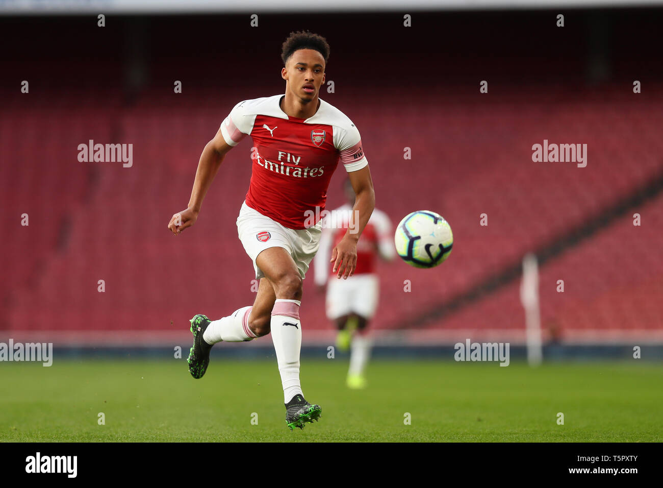 LONDON, Regno Unito - 26 Aprile: Cohen Bramall di Arsenal U23 durante la Premier League 2 match tra Arsenal sotto 23 e Leicester City sotto23 all'Emirates Stadium di Londra il 26 Apr 2019 Inghilterra Foto Stock