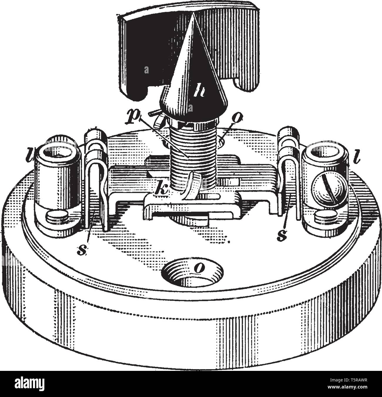 Interruttore lampada comunemente utilizzato nei primi anni del ventesimo secolo ed era in grado di controllare un circuito unico o qualsiasi numero di circuiti entro la sua capacità, vintage Illustrazione Vettoriale