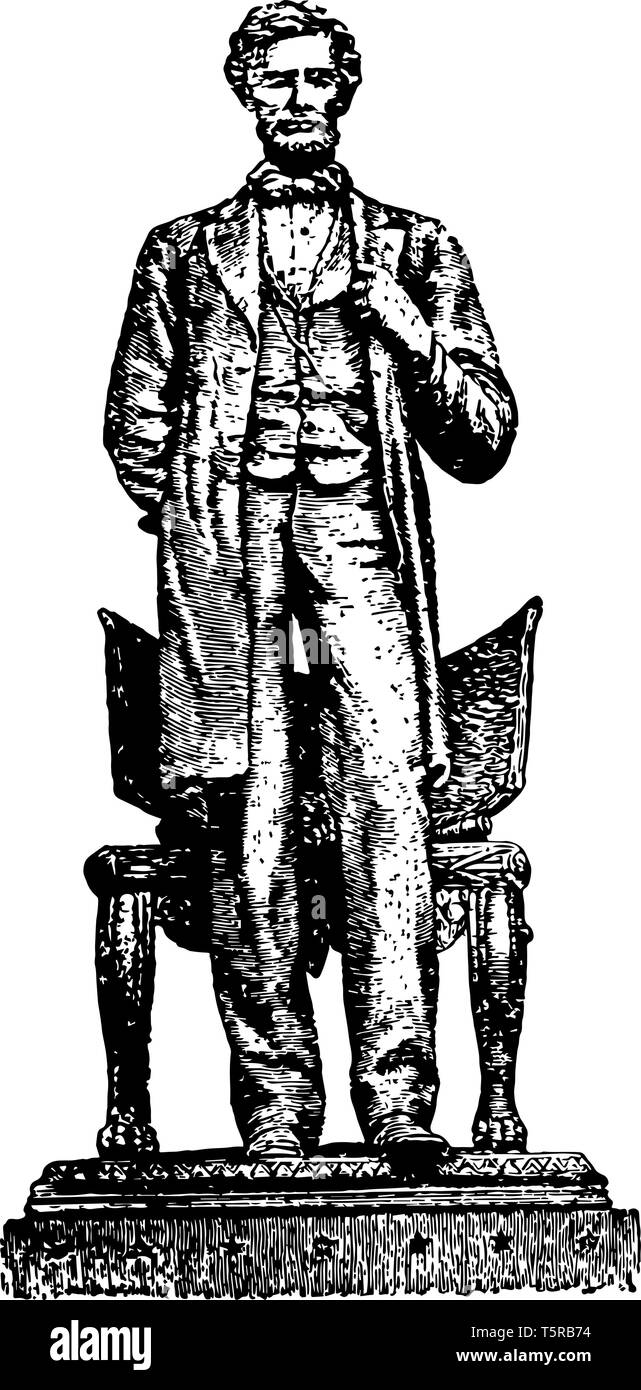 La figura solitaria di Lincoln seduto in contemplazione vintage disegno della linea. Illustrazione Vettoriale