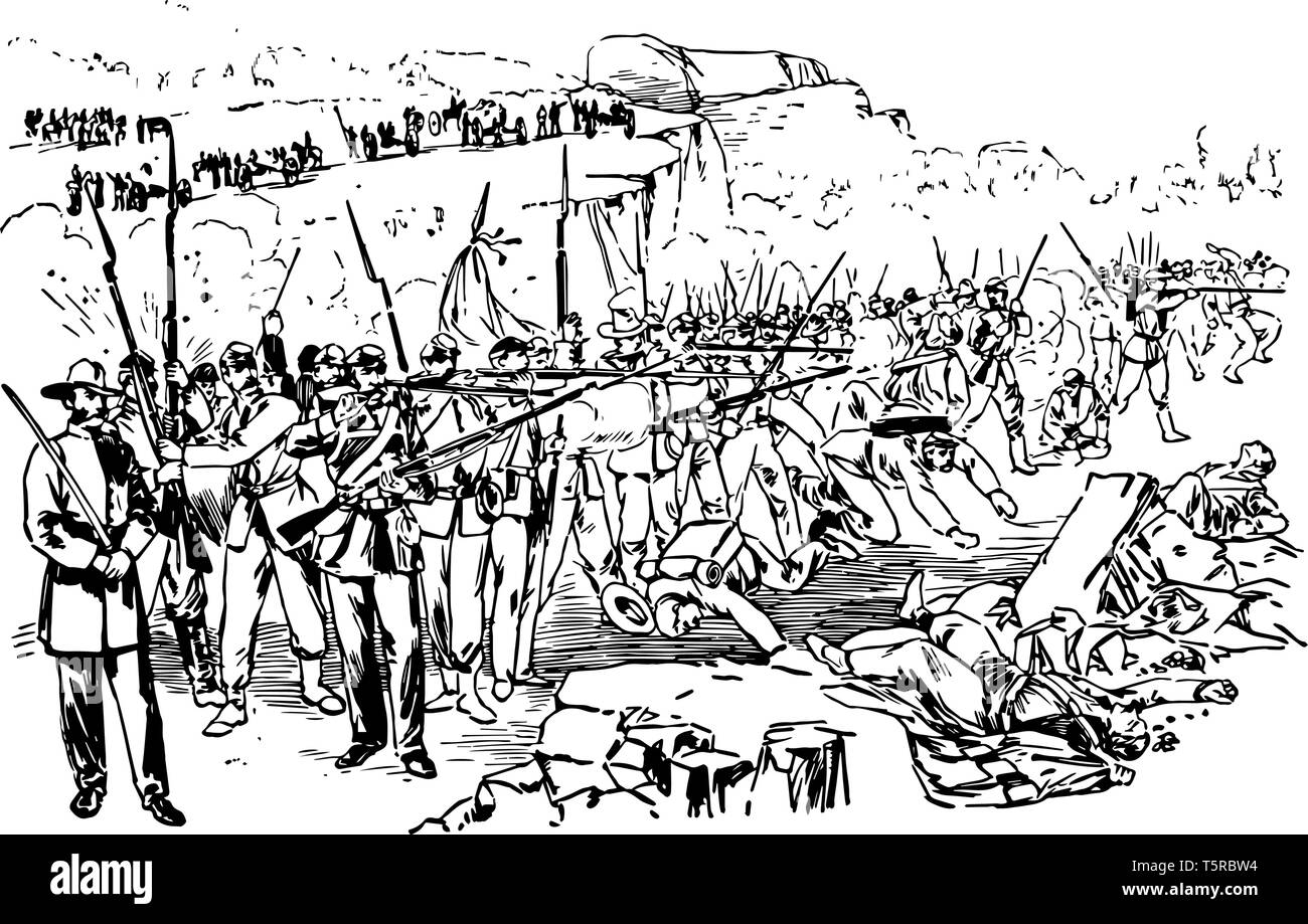 Battaglia di Chickamauga fu combattuta tra noi e le forze confederate nella guerra civile americana vintage disegno della linea. Illustrazione Vettoriale