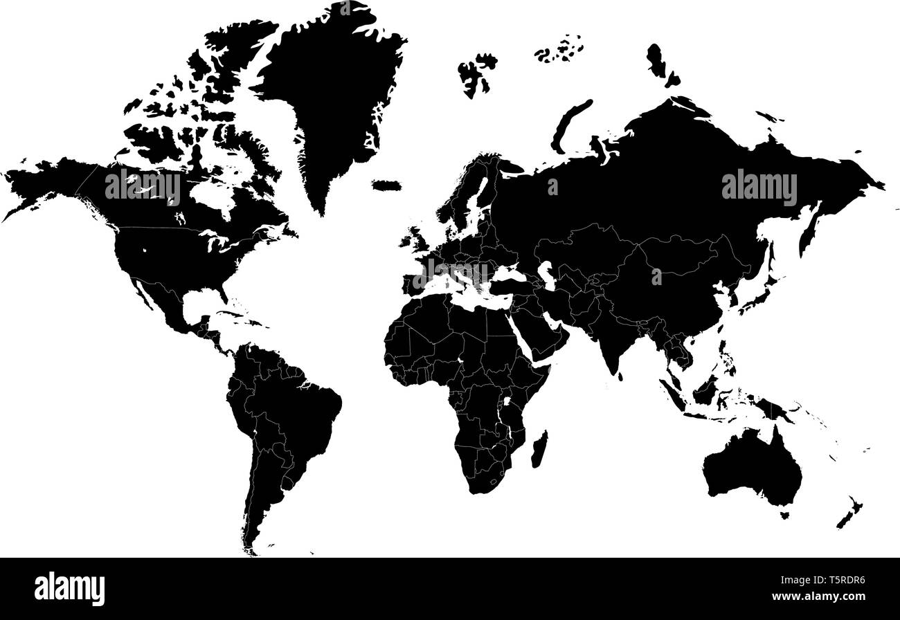 Mappa del mondo con i paesi delle frontiere. Worldmap sfondo per relazioni e infographics Illustrazione Vettoriale