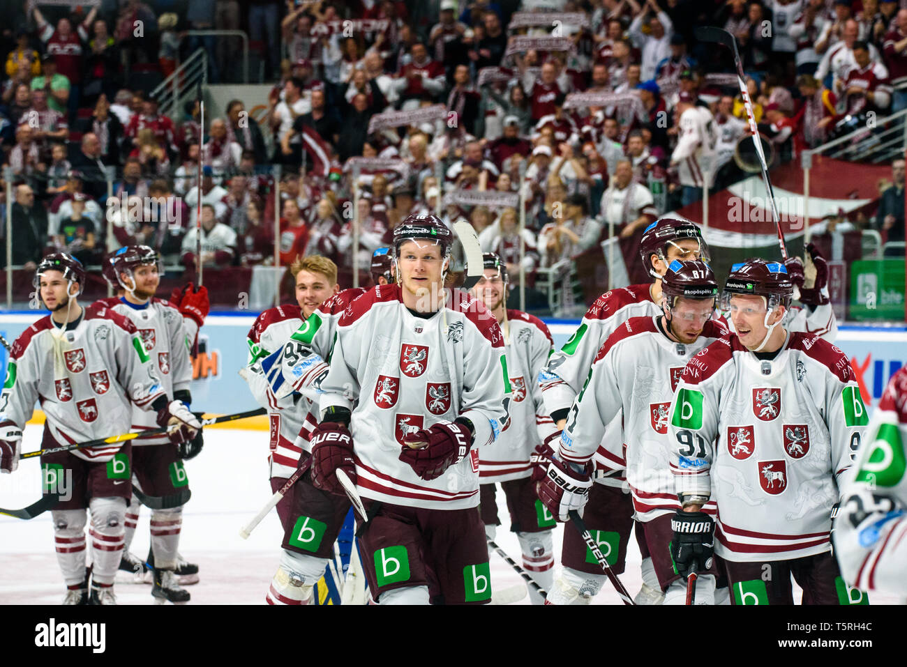 25.04.2019. RIGA, Lettonia. Euro Hockey gioco di sfida tra la squadra della Lettonia e team Russia. Arena di Riga Foto Stock