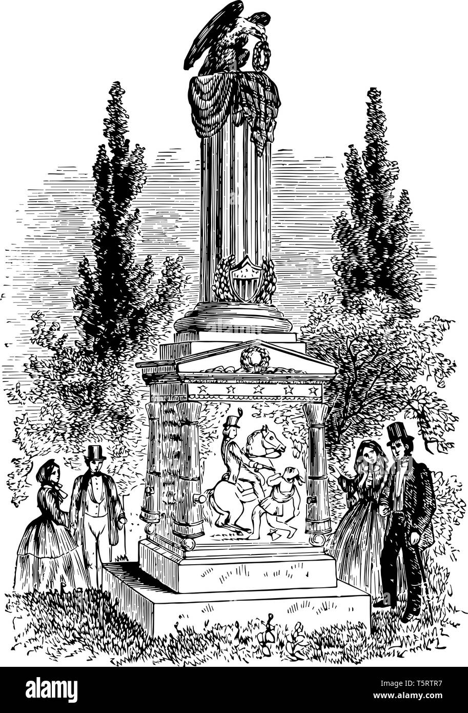 Richard Mentor Johnson monumento fu realizzato in memoria del colonnello Richard M. Johnson vintage disegno della linea. Illustrazione Vettoriale