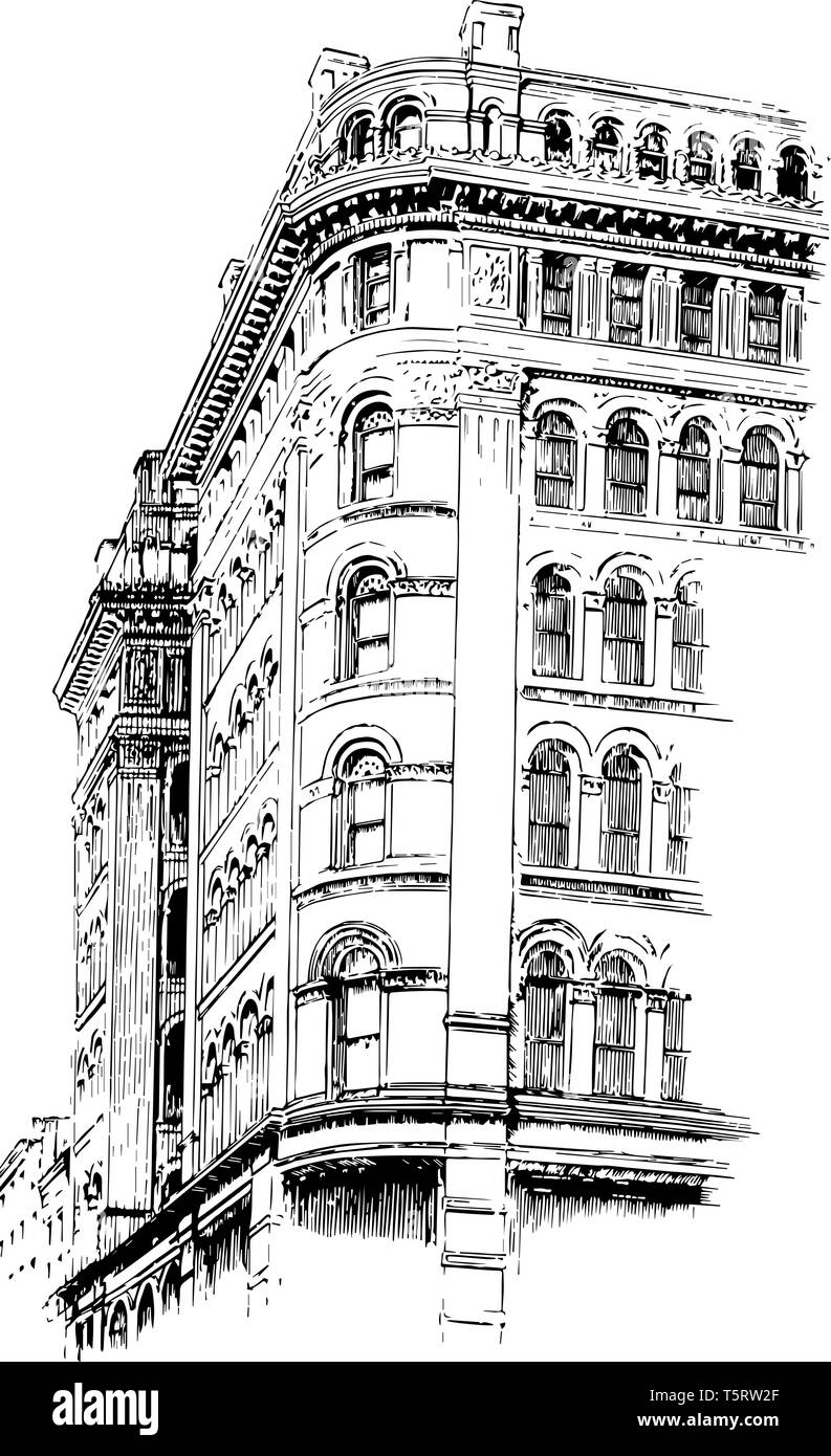 Post edificio progettato da George Browne Post, venti una storia più alto edifico di New York vintage disegno della linea. Illustrazione Vettoriale