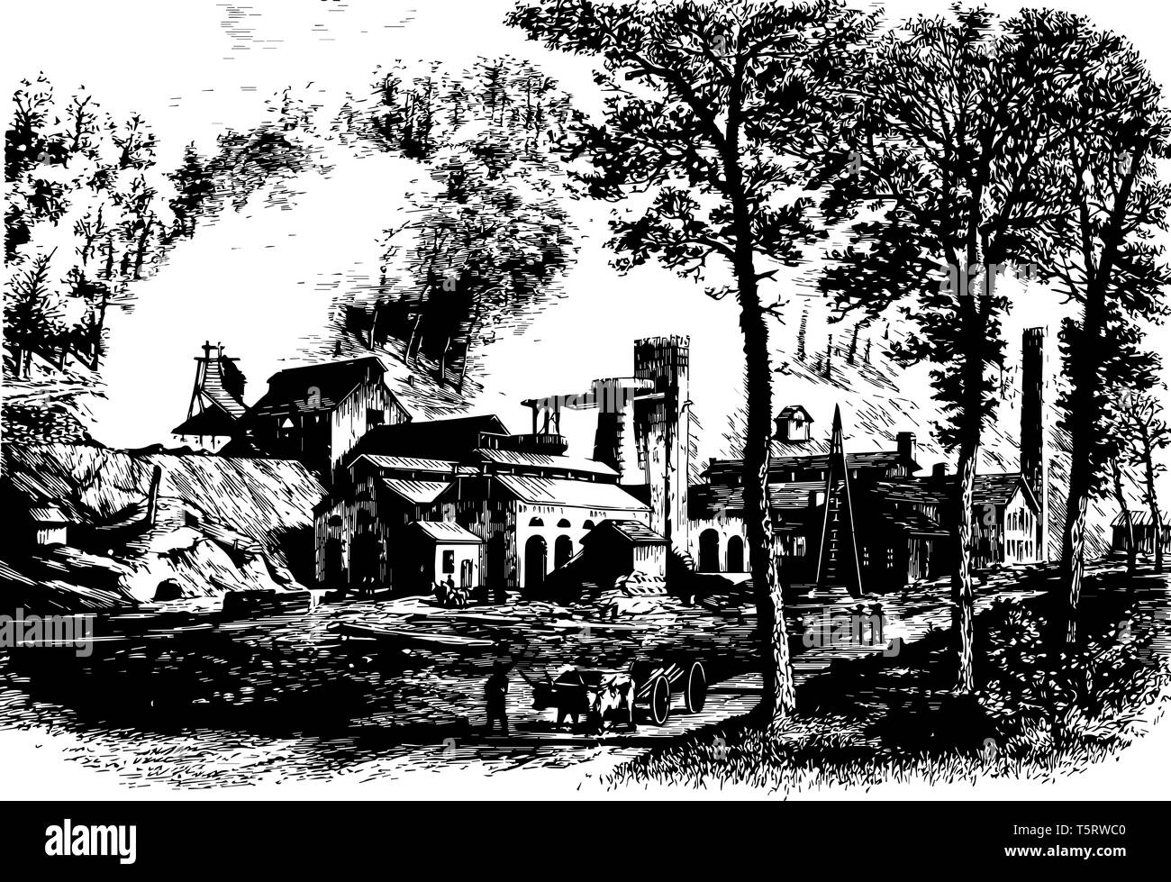 Forni di ferro si trova vicino a steamtown National Historic Site, nello stato della Pennsylvania vintage disegno della linea. Illustrazione Vettoriale