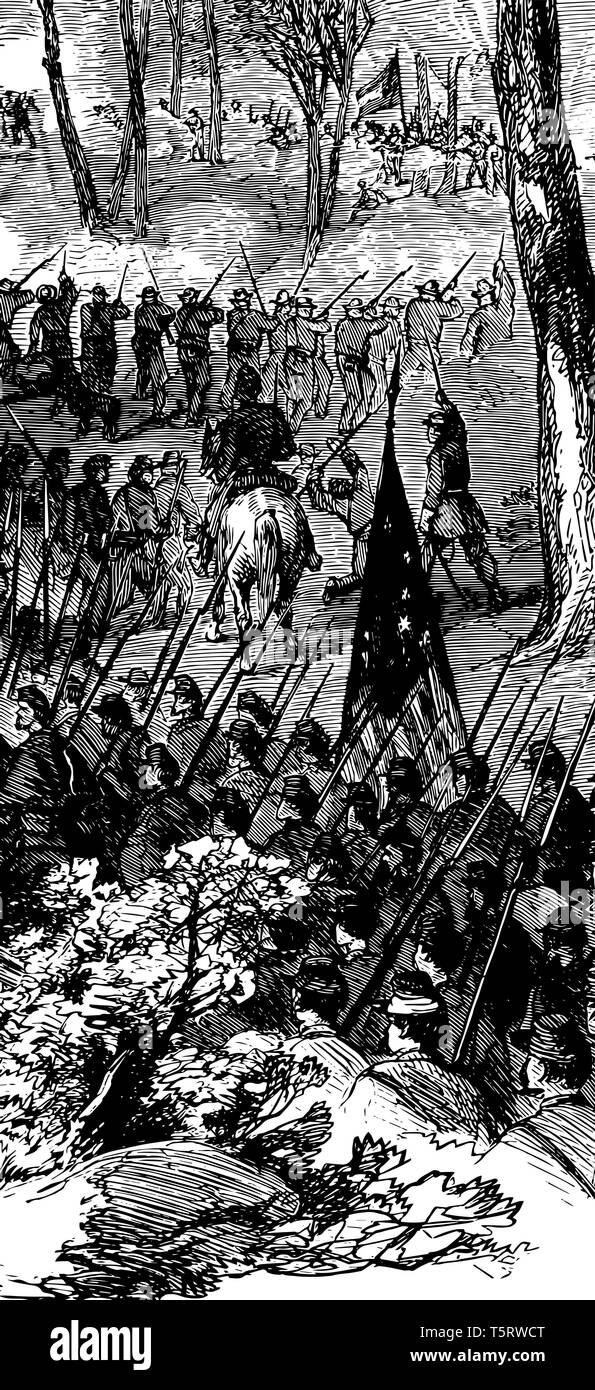 La guerra civile americana la battaglia di Pea Ridge nel 1862 linea vintage disegno. Illustrazione Vettoriale