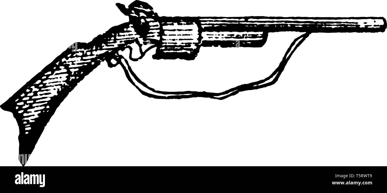 Carabina è un fuoco il braccio intermedio tra la pistola e moschetto di lunghezza e peso, vintage disegno della linea di incisione o illustrazione. Illustrazione Vettoriale