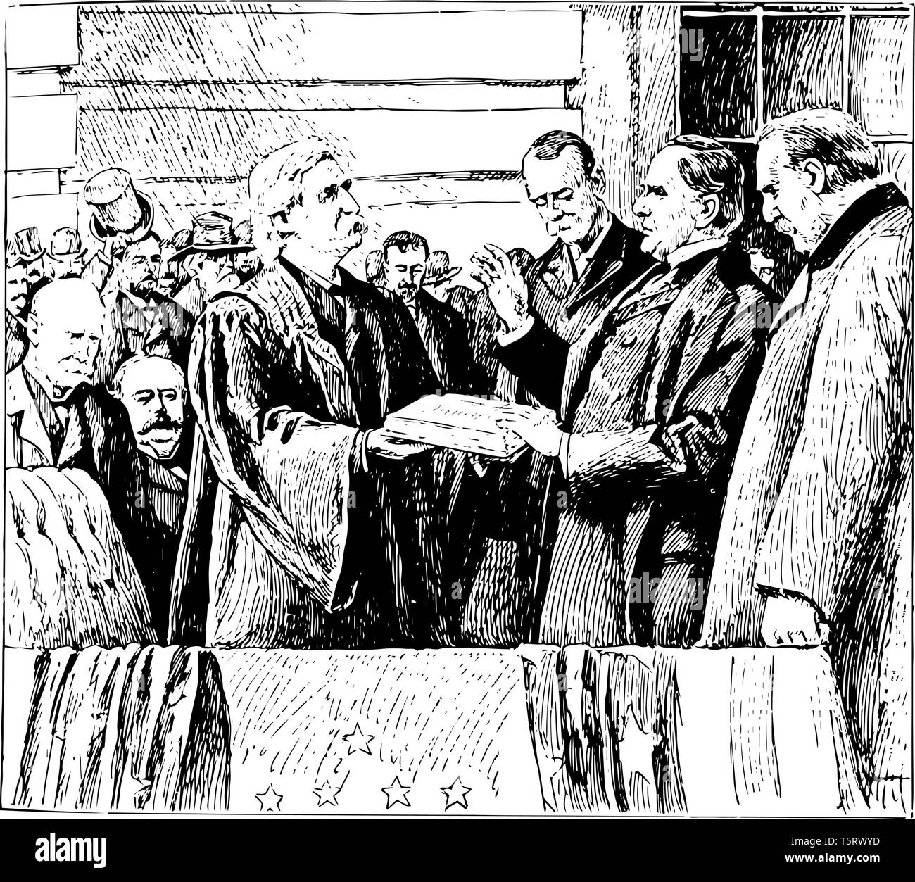 Primo inaguration di William McKinley nel 1897 come venticinquesimo presidente vintage disegno della linea. Illustrazione Vettoriale