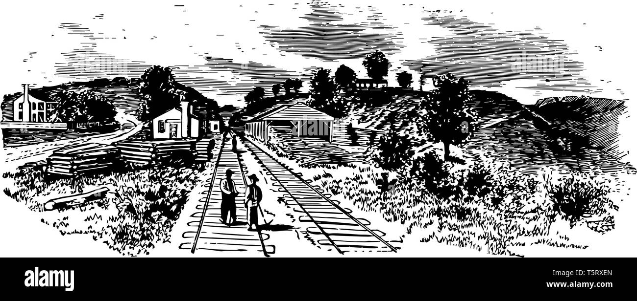 Pass Alatoon essendo alla storica tagli profondi, sito di battaglia di Alatoon combattuto in 5 ott 1864 vintage disegno della linea. Illustrazione Vettoriale