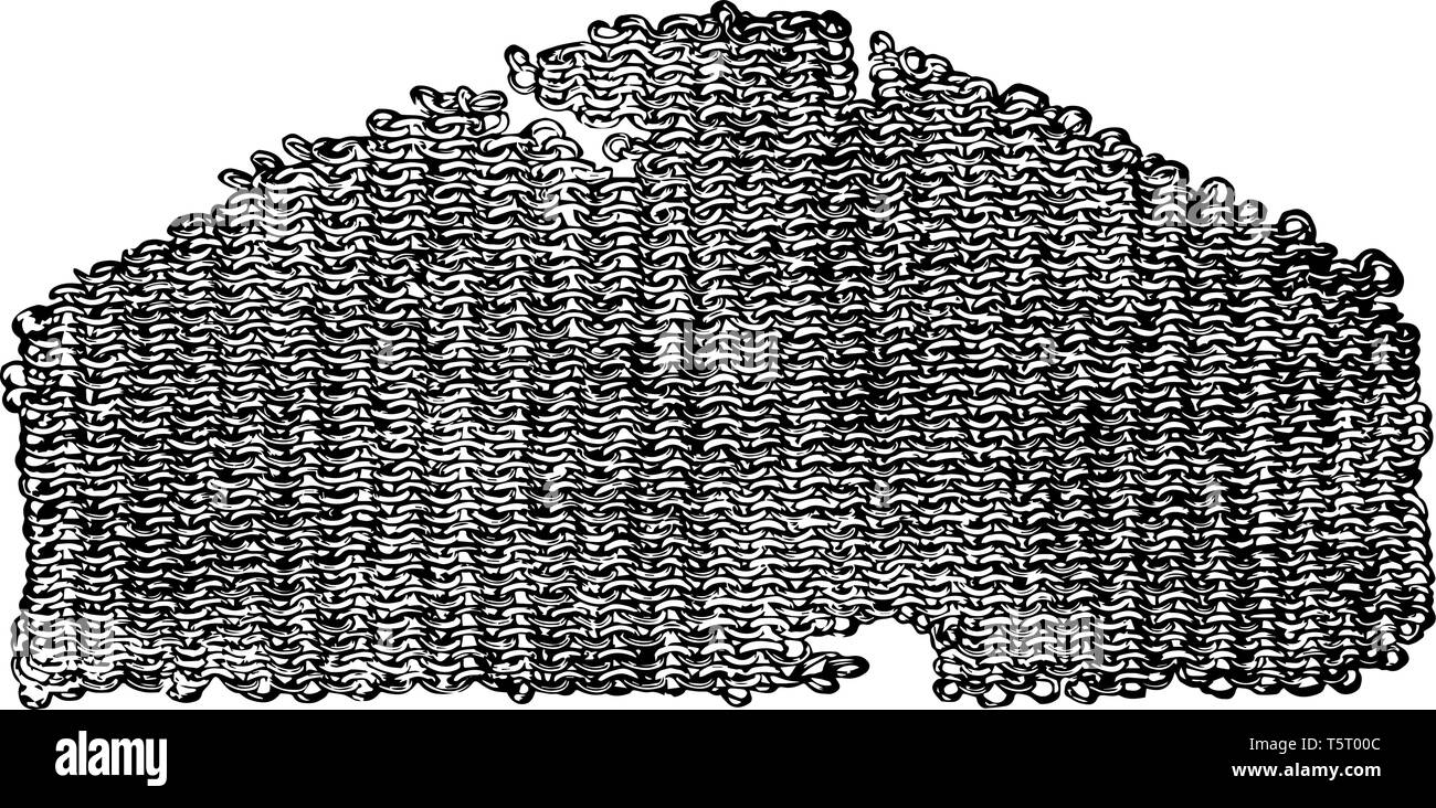 Una cintura formata da piccoli anelli di metallo che sono uniti insieme in modo simmetrico per formare una maglia, vintage disegno della linea di incisione o illustrazione. Illustrazione Vettoriale