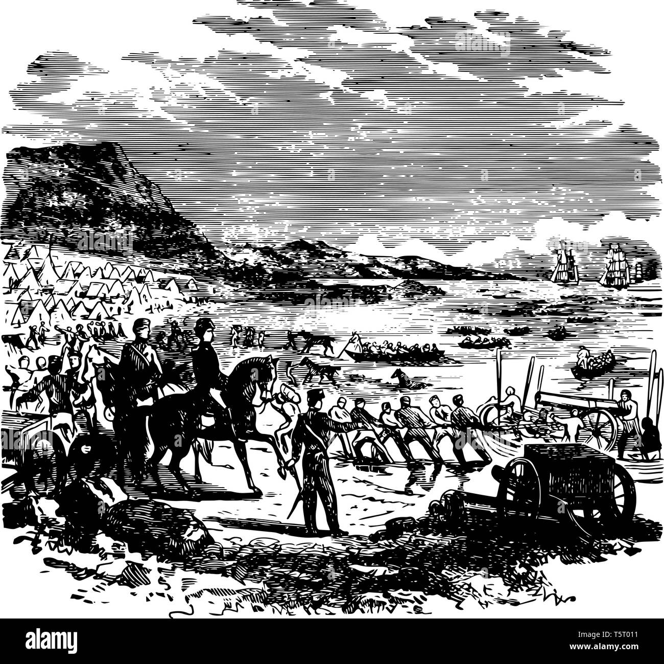 Generale pierce sbarcati in Messico durante la guerra American-Mexican. Egli era un uomo di coraggio vintage disegno della linea. Illustrazione Vettoriale