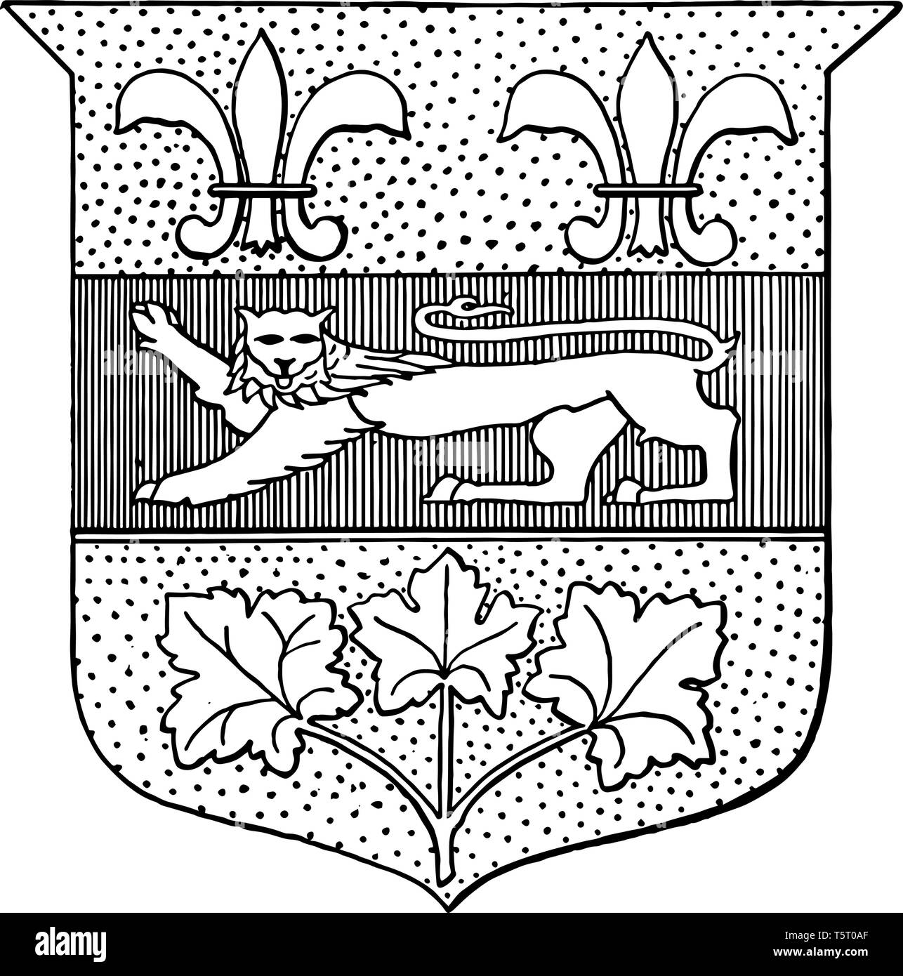 Quebec stemma hanno un Lion, un mapple leaf linea vintage disegno. Illustrazione Vettoriale