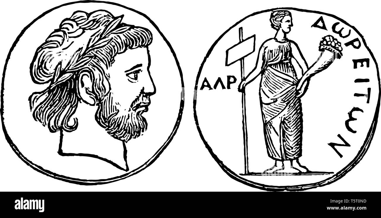 Questa immagine mostra il Dor medaglia. Su un lato della medaglia vi è un Astarte mostrando su un lato e sull'altro lato indica la testa di Nerone, vintage Illustrazione Vettoriale