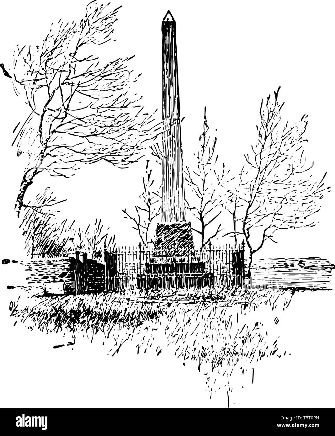 Maria sfera Washington morta il 25 agosto 1789, monumento costruito in memoria di Maria di Washington di Fredericksburg, Virginia vintage disegno della linea. Illustrazione Vettoriale