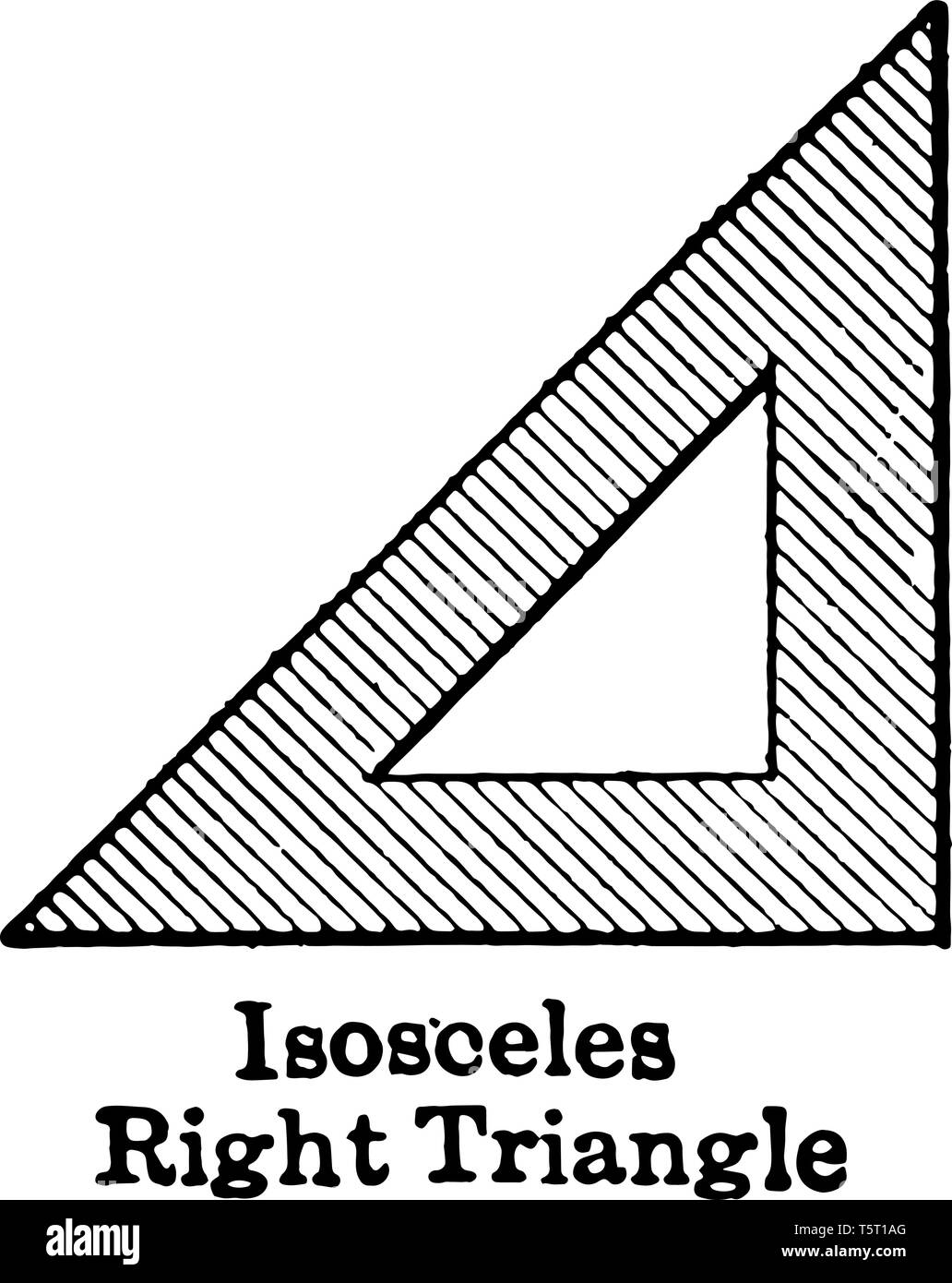 Si tratta di un immagine del triangolo isoscele triangolo rettangolo. Tutti gli angoli di questo triangolo sono le stesse, vintage disegno della linea di incisione o illustrazione. Illustrazione Vettoriale