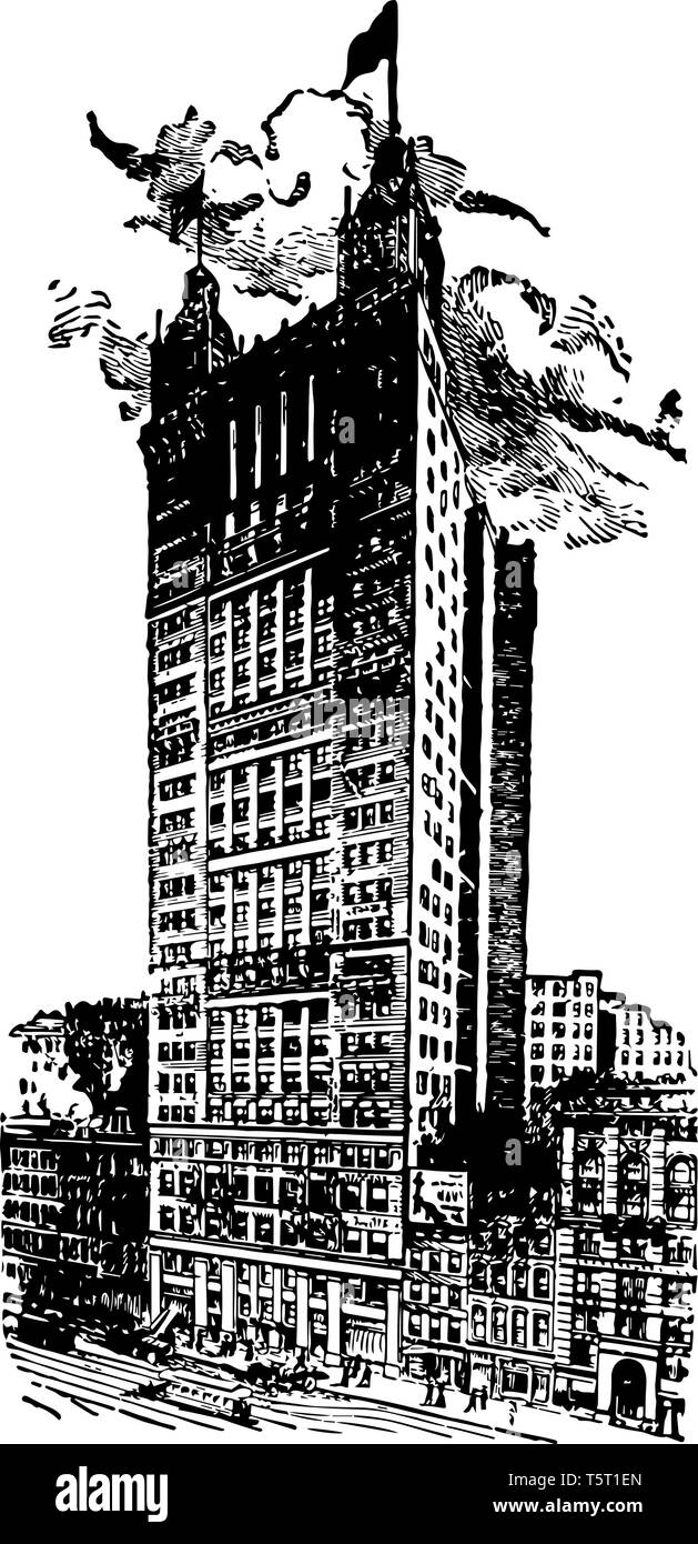 Park Row Building di New York è un grattacielo in acciaio progettata da R.H.Robertson vintage disegno della linea. Illustrazione Vettoriale