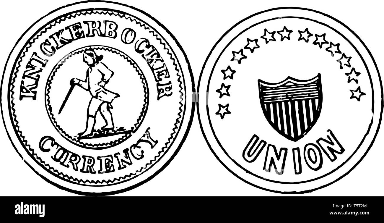 Una foto che mostra un token di Guerra, guerra civile periodo. Il centro della moneta ci sono ci sono uno scudo e "unio'. Un altro lato della medaglia vi sono un 'KNICK Illustrazione Vettoriale