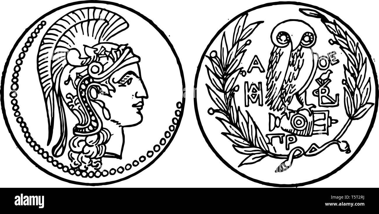 Questa immagine mostra i lati anteriore e posteriore di una vecchia moneta. Un lato mostra il volto di Dio e un altro lato indica l'uccello lungo con i vitigni e Illustrazione Vettoriale