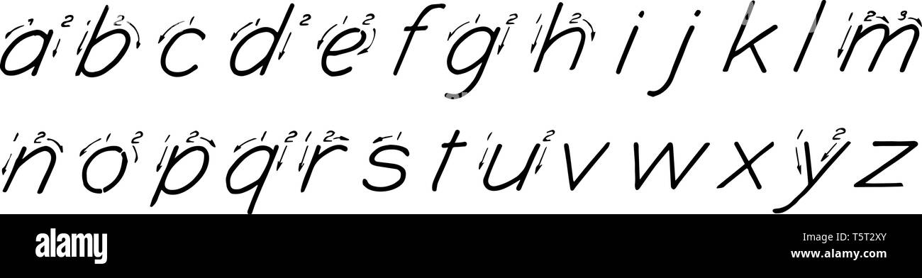 Singolo tratto inclinato lettere minuscole che sono fatti con i corpi dei due terzi dell'altezza dei capitelli, vintage disegno della linea o incisione illustra Illustrazione Vettoriale