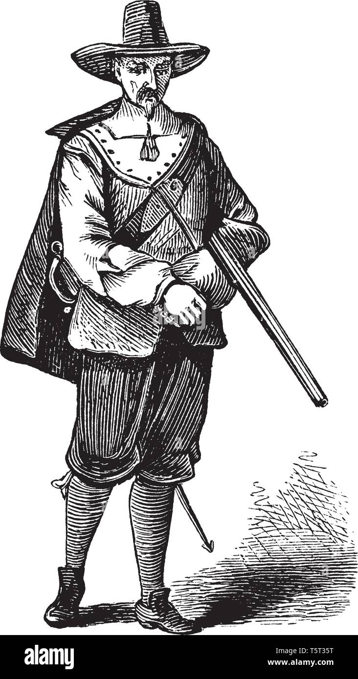 Puritans erano un gruppo di Inglese protestanti riformata nei secoli XVI e XVII, vintage disegno della linea di incisione o illustrazione. Illustrazione Vettoriale