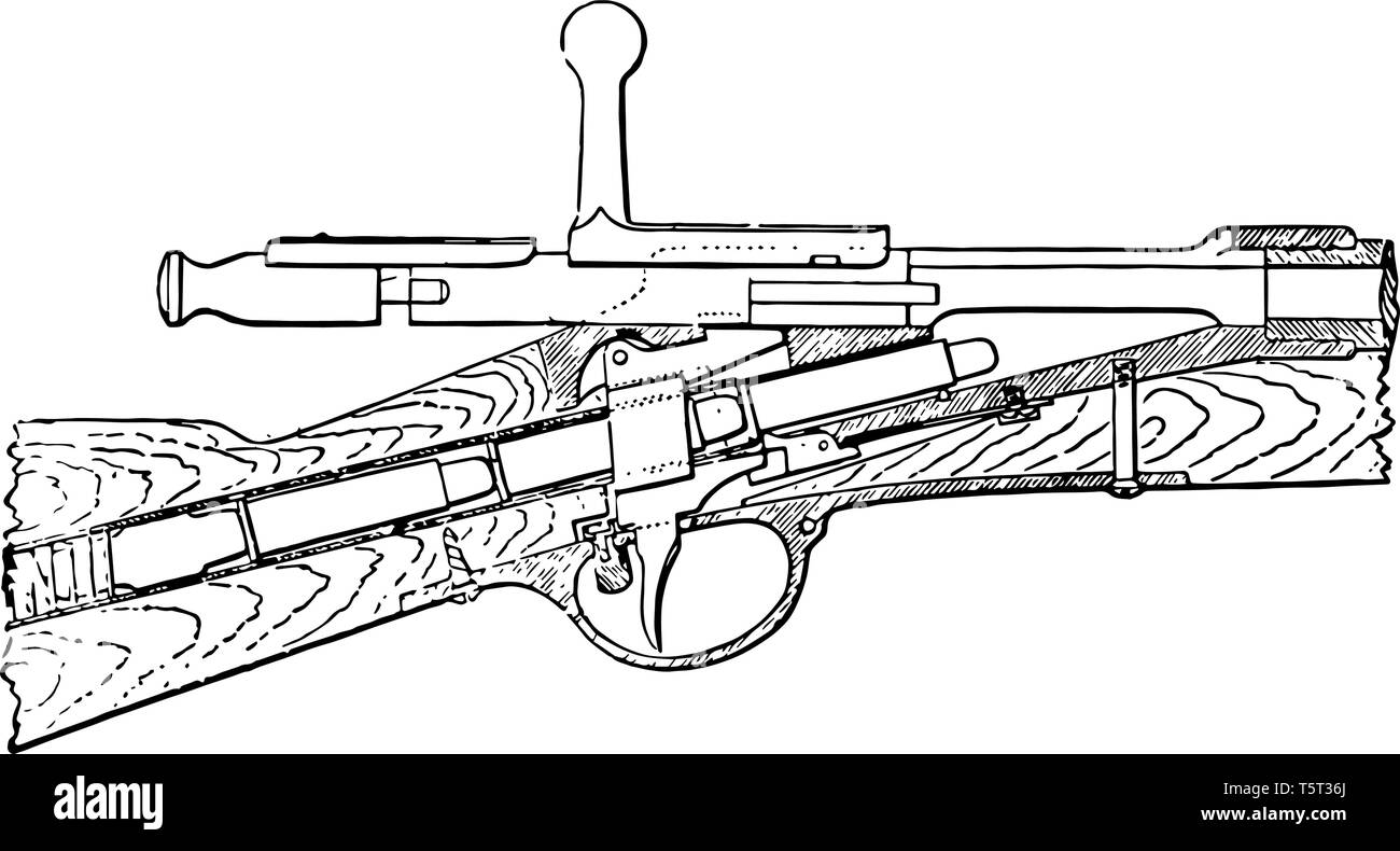 Hotchkiss pistola può fare riferimento a diversi prodotti di Hotchkiss società di armi a partire dalla fine del XIX secolo, vintage disegno della linea o incisione illus Illustrazione Vettoriale
