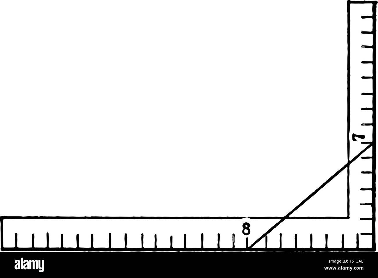 Questa è un immagine dei governanti disposti perpendicolarmente con una linea diagonale toccando 8 su asse orizzontale e 7 su asse verticale, vintage di linea o di disegno Illustrazione Vettoriale