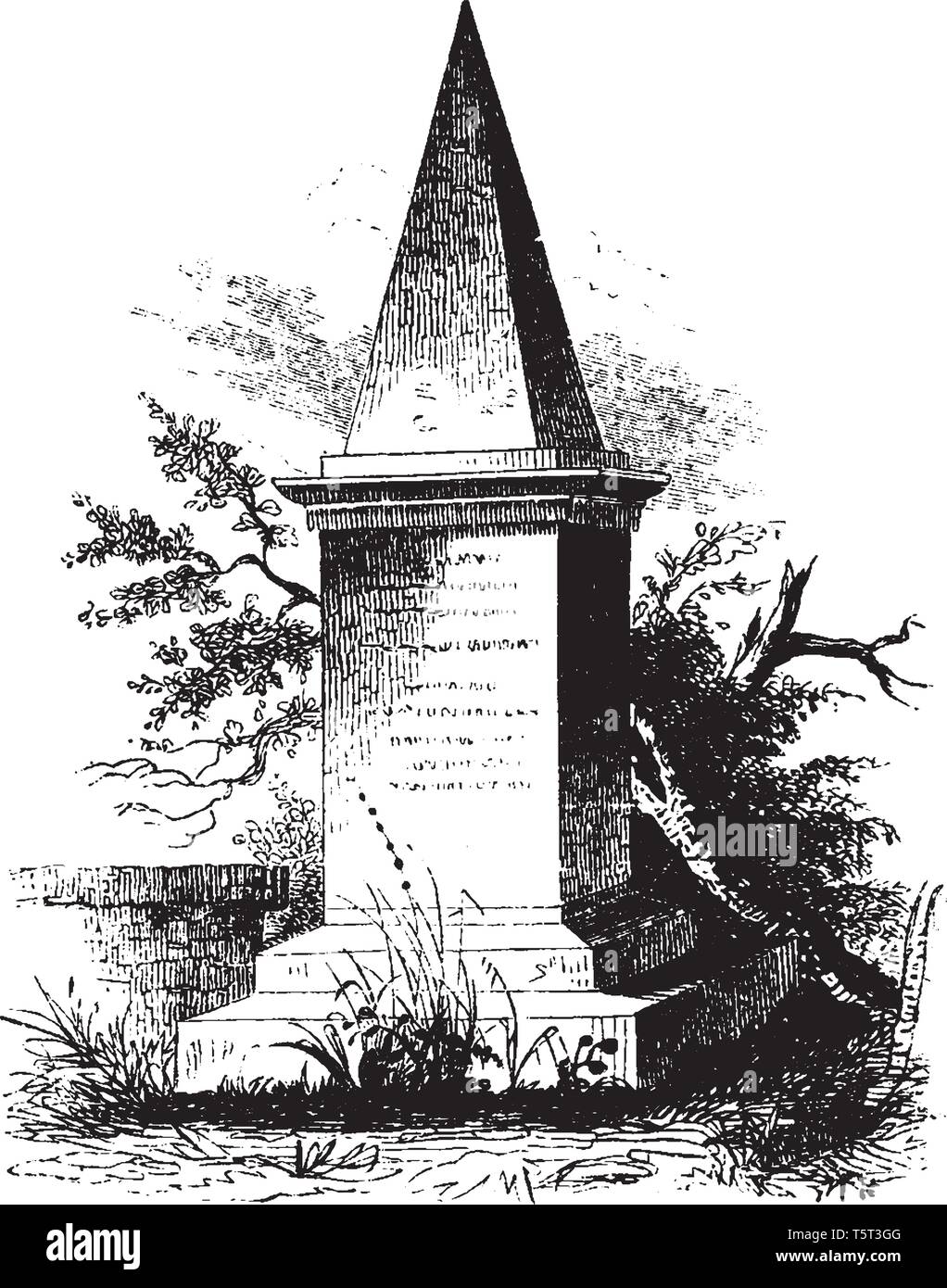 Un monumento di Anthony Wayne, un esercito degli Stati Uniti officer e statista,vintage disegno della linea di incisione o illustrazione Illustrazione Vettoriale