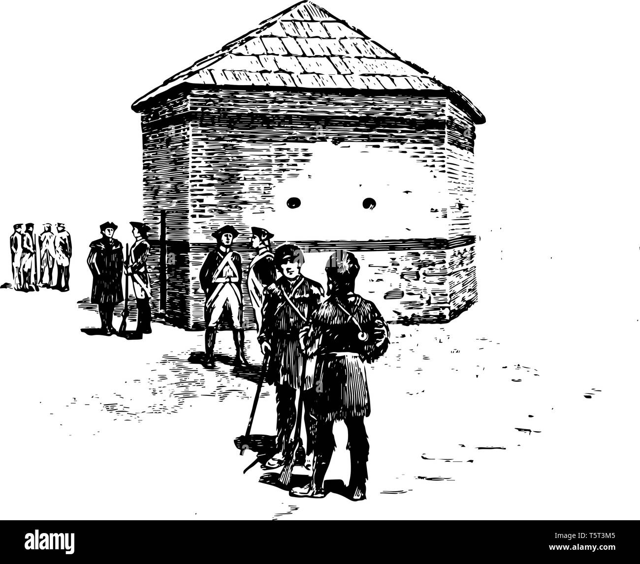 Fort Pitt è stato aperto nel 1761 da coloni britannici durante la Guerra dei Sette Anni, alla confluenza del Monongahela e fiumi Allegheny linea vintage Illustrazione Vettoriale