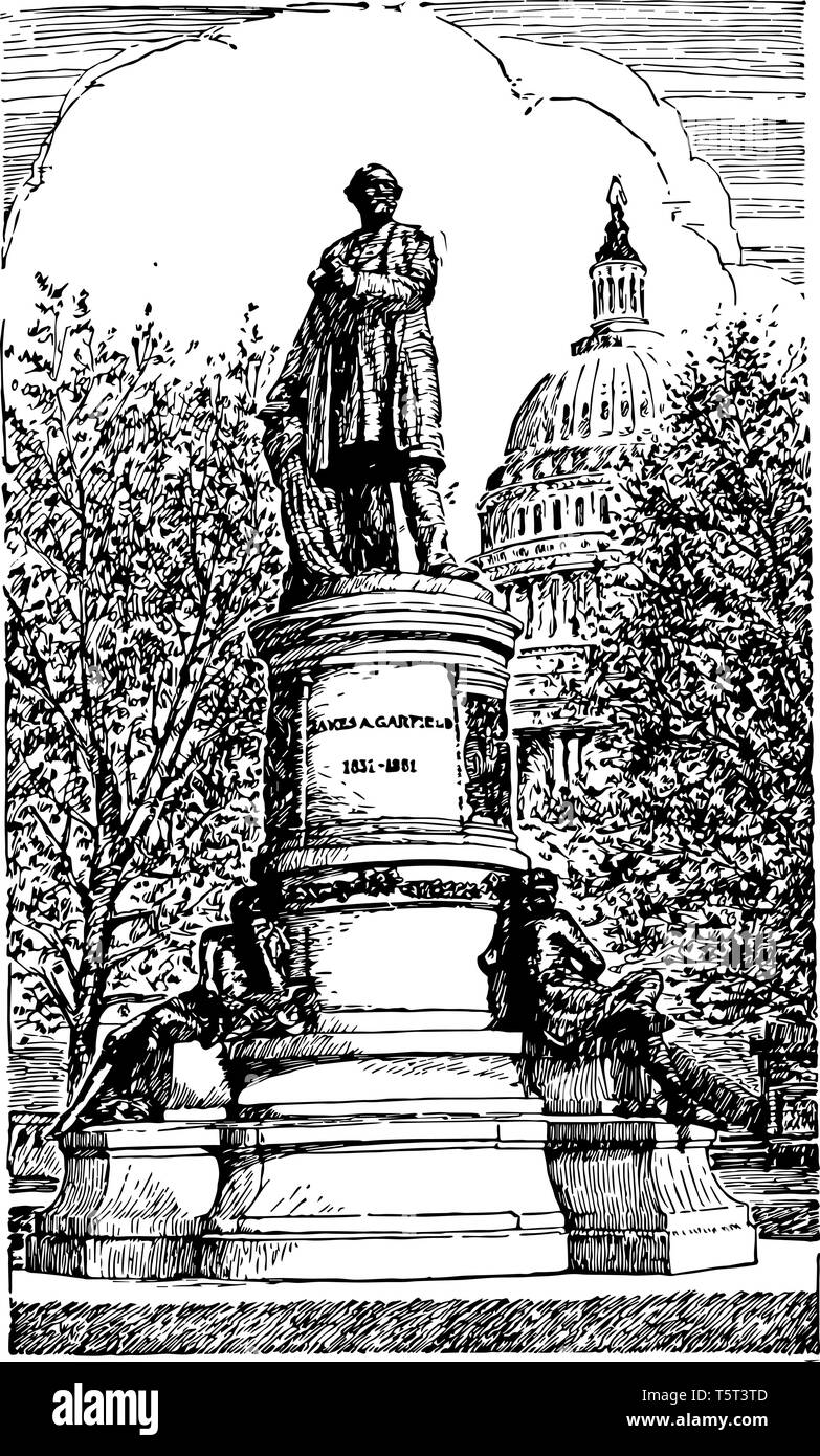 Garfield Memoriale costruito in memoria del ventesimo presidente degli Stati Uniti d'epoca disegno di linea. Illustrazione Vettoriale