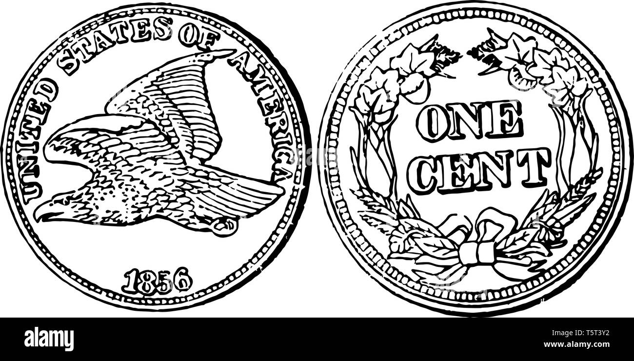 Una foto mostra Copper-Nickel Cent, 1856. Complementare mostra il flying eagle, con iscritto - STATI UNITI D'AMERICA, 1856. Invertire mostra il Illustrazione Vettoriale