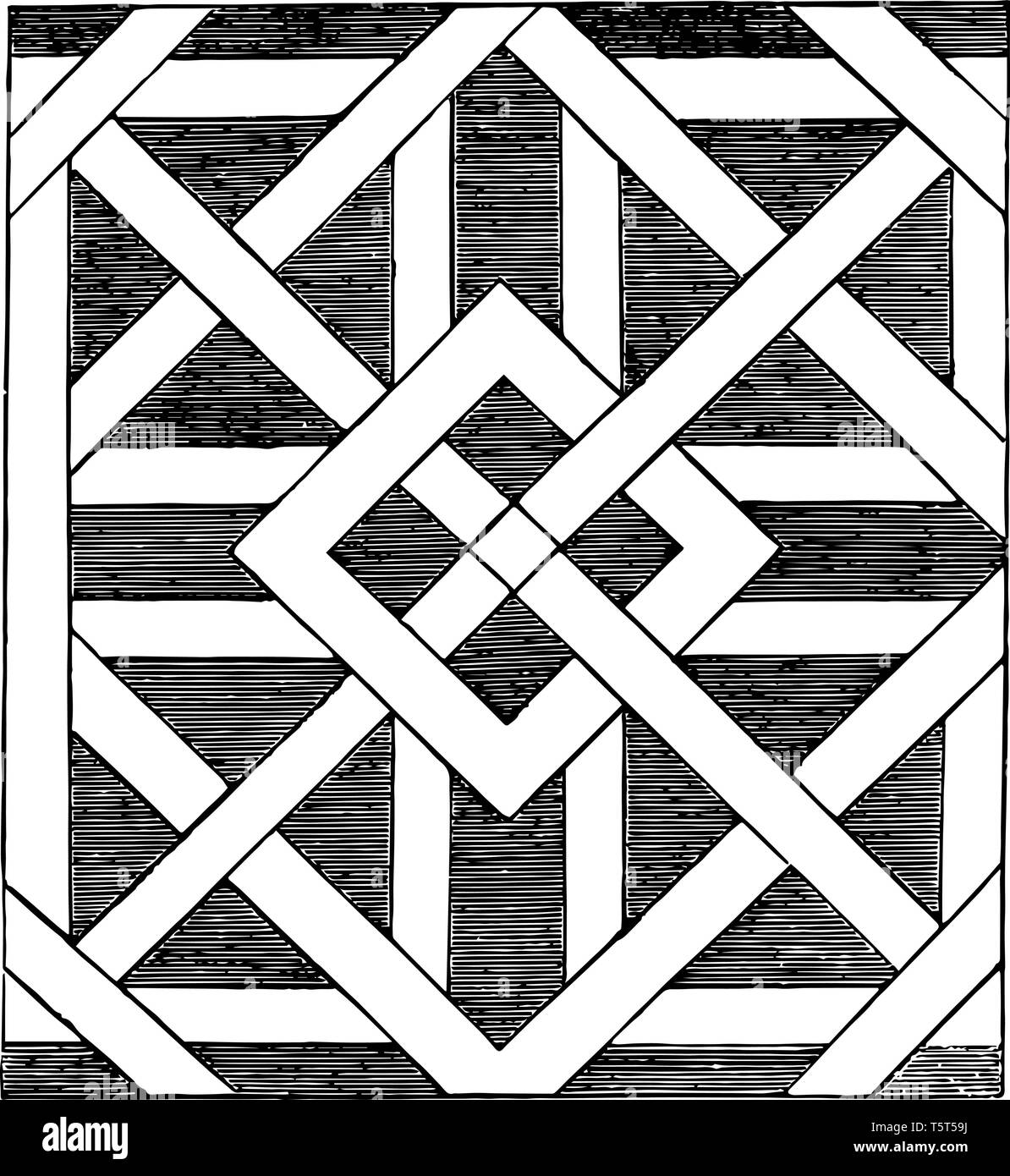 L'immagine mostra il disegno quadrato lungo con il suo modello diverso che genera un design unico, vintage disegno della linea di incisione o illustrazione. Illustrazione Vettoriale
