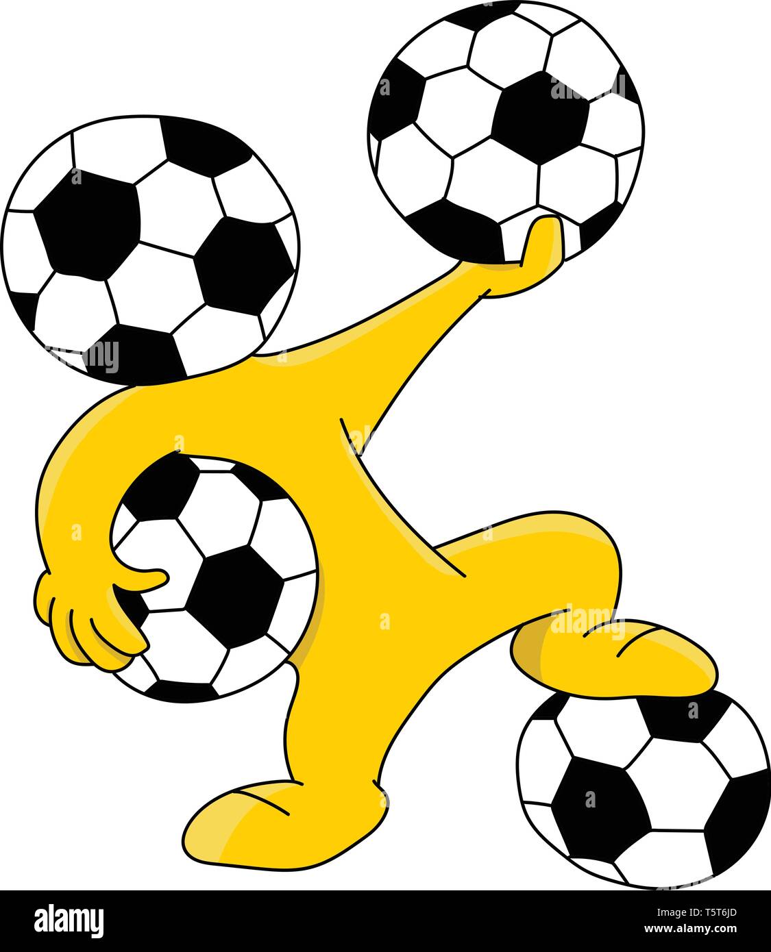 Pallone da calcio con testa mascotte cartoon le sfere di trattenimento illustrazione vettoriale Illustrazione Vettoriale