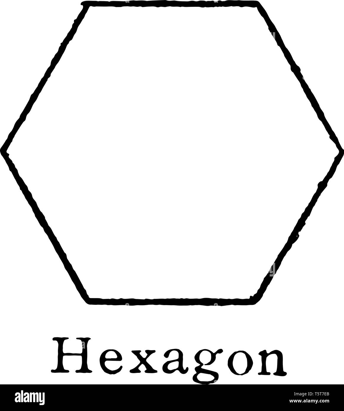 La vite a testa esagonale mostrata è una a sei lati del poligono. Ogni angolo è lo stesso, vintage disegno della linea di incisione o illustrazione. Illustrazione Vettoriale