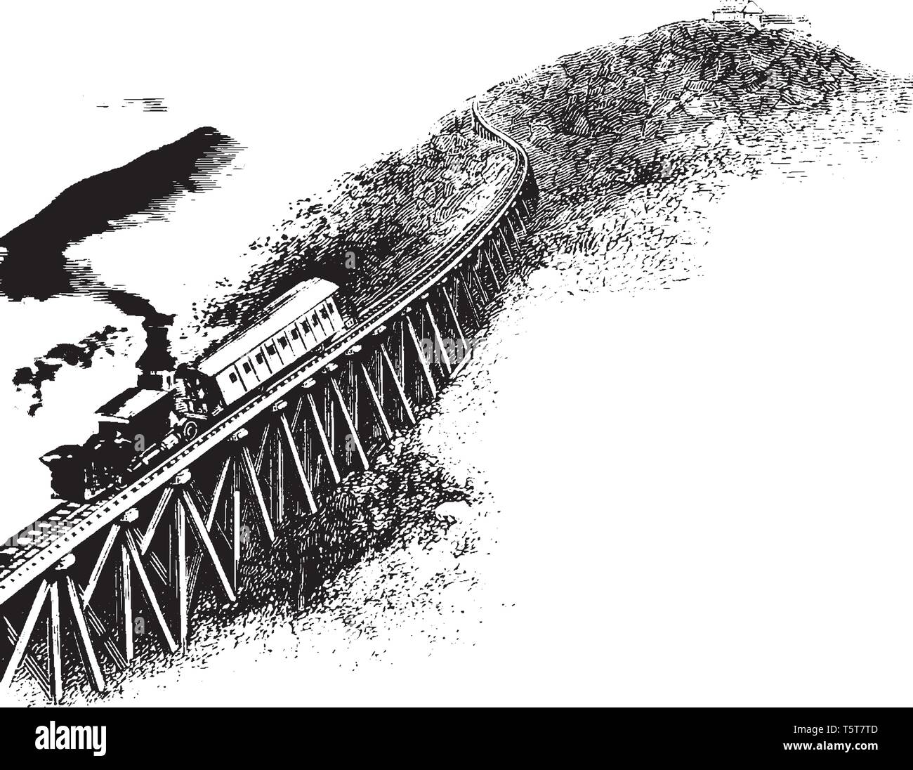 Ridgeway è una strada o un sentiero che segue una cresta o la massima parte del paesaggio, vintage disegno della linea di incisione o illustrazione. Illustrazione Vettoriale