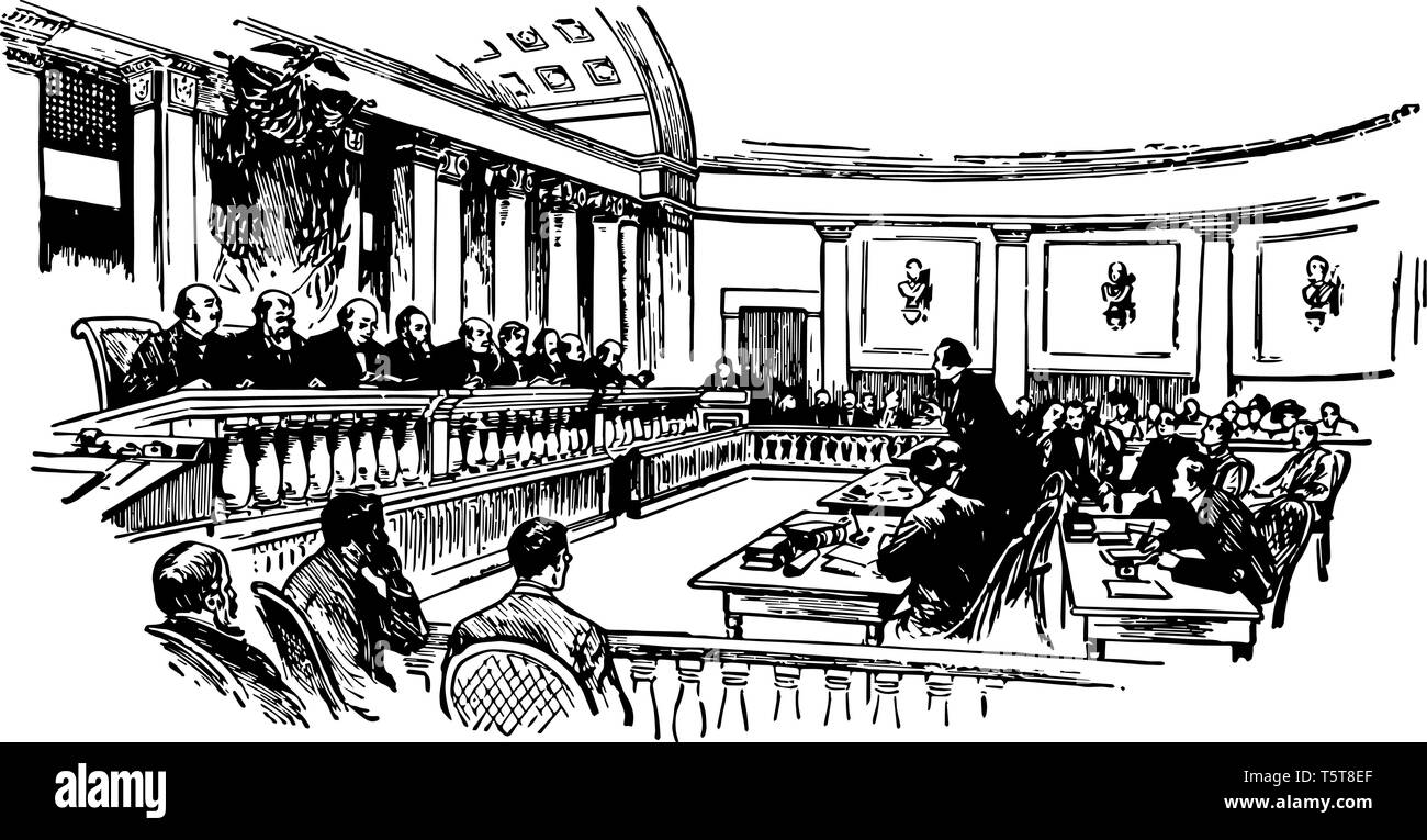 Più alta Corte federale degli Stati Uniti composta da un chief justice e otto giudici vintage disegno della linea. Illustrazione Vettoriale