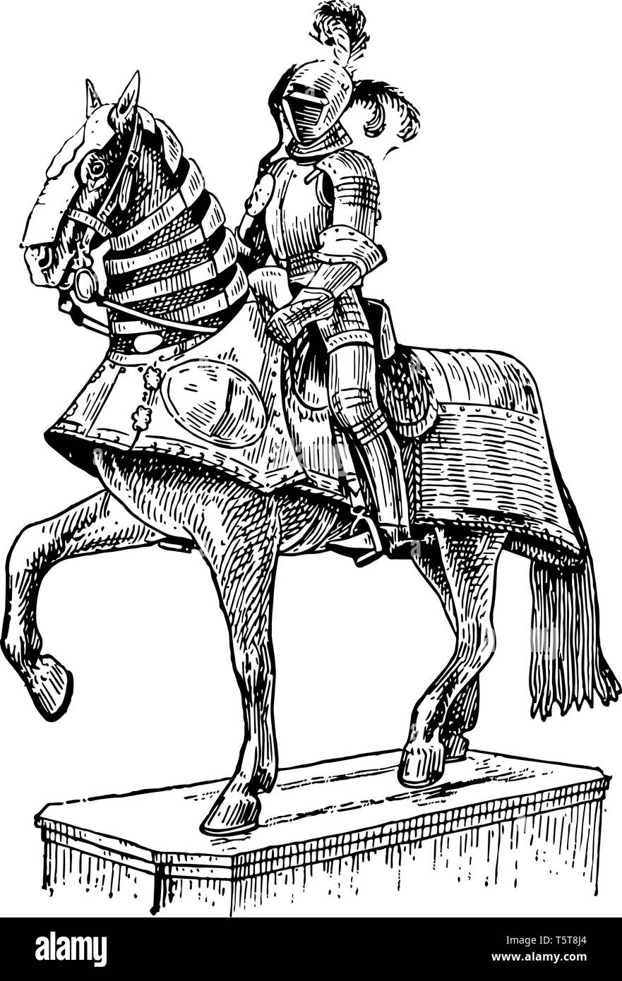 Lo spagnolo armatura indossata dagli spagnoli nella loro conquista del Nuovo Mondo, vintage disegno della linea di incisione o illustrazione. Illustrazione Vettoriale