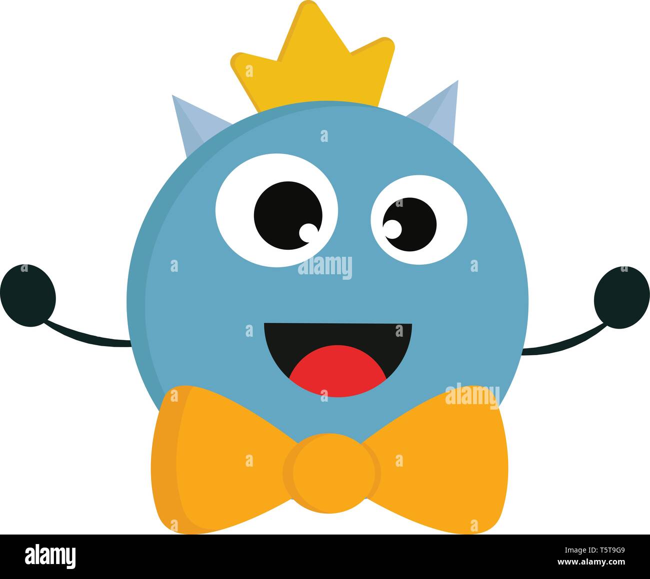 Sorridente blue monster con giallo bow tie e Golden crown illustrazione vettoriale su sfondo bianco. Illustrazione Vettoriale