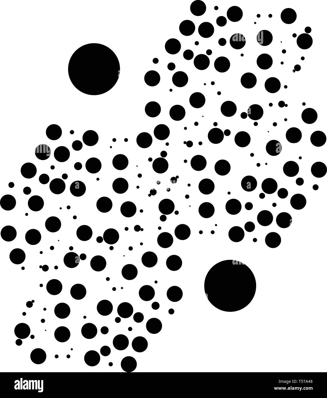 Un immagine di piccoli cerchi neri tra due grandi cerchi neri vettore di disegno a colori o illustrazione Illustrazione Vettoriale