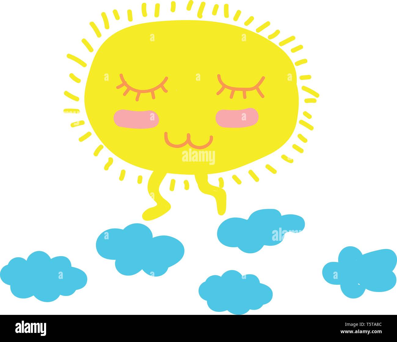 Un cartone animato di un tranquillo cercando sun camminare sopra le nuvole del vettore di disegno a colori o illustrazione Illustrazione Vettoriale