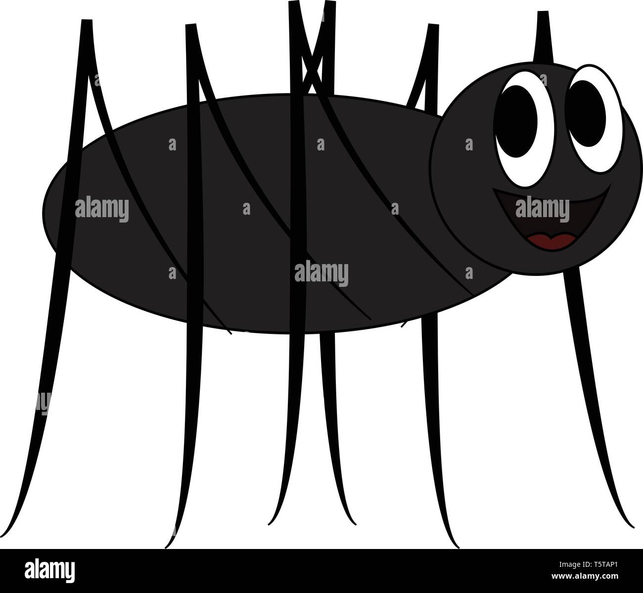 Un cartoon nero ragno con due occhi sporgenti e otto gambe vettore di disegno a colori o illustrazione Illustrazione Vettoriale