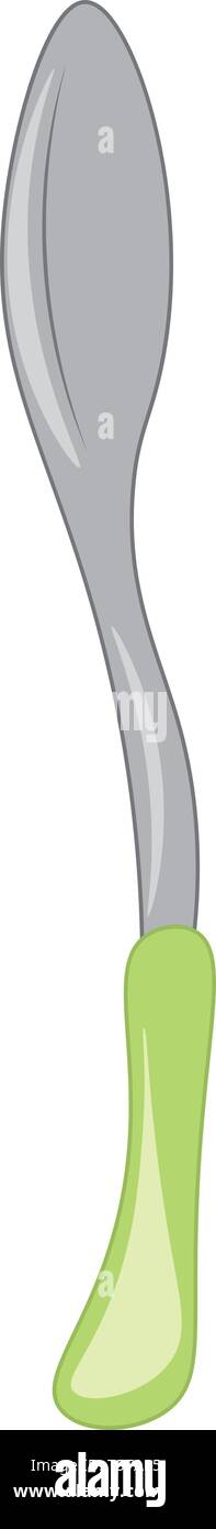 Clipart di un sottile cucchiaio con un manico verde è pronto ad afferrare il cibo dalla piastra o piatto mentre mangia il vettore il colore di disegno o illustrazione Illustrazione Vettoriale