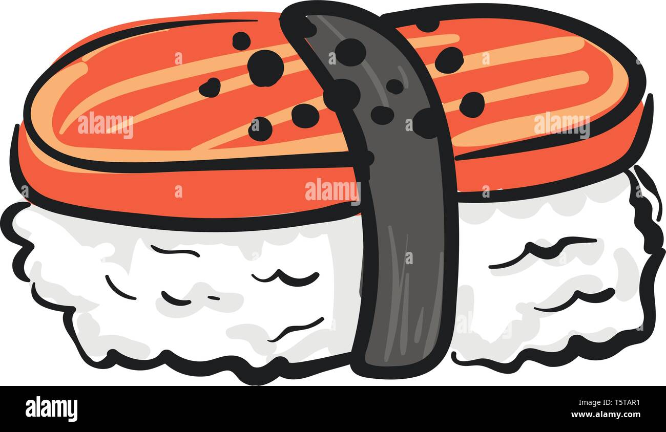 Clipart di multi-colore di sushi in arancione bianco e grigio è un famoso piatto Giapponese costituito da riso condito con uova di pesce o di ortaggi vettore dra a colori Illustrazione Vettoriale