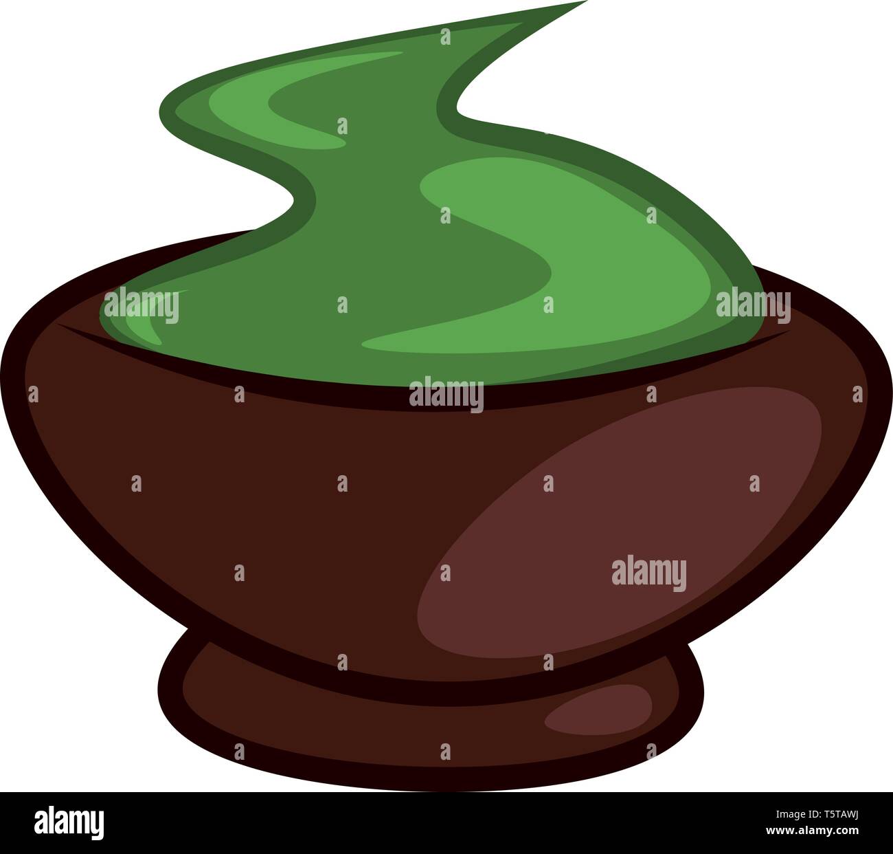 Una di colore marrone clay ciotola riempita con wasabi un impianto giapponese con una spessa radice verde che ha il sapore forte e rafano usato in cucina o mi Illustrazione Vettoriale