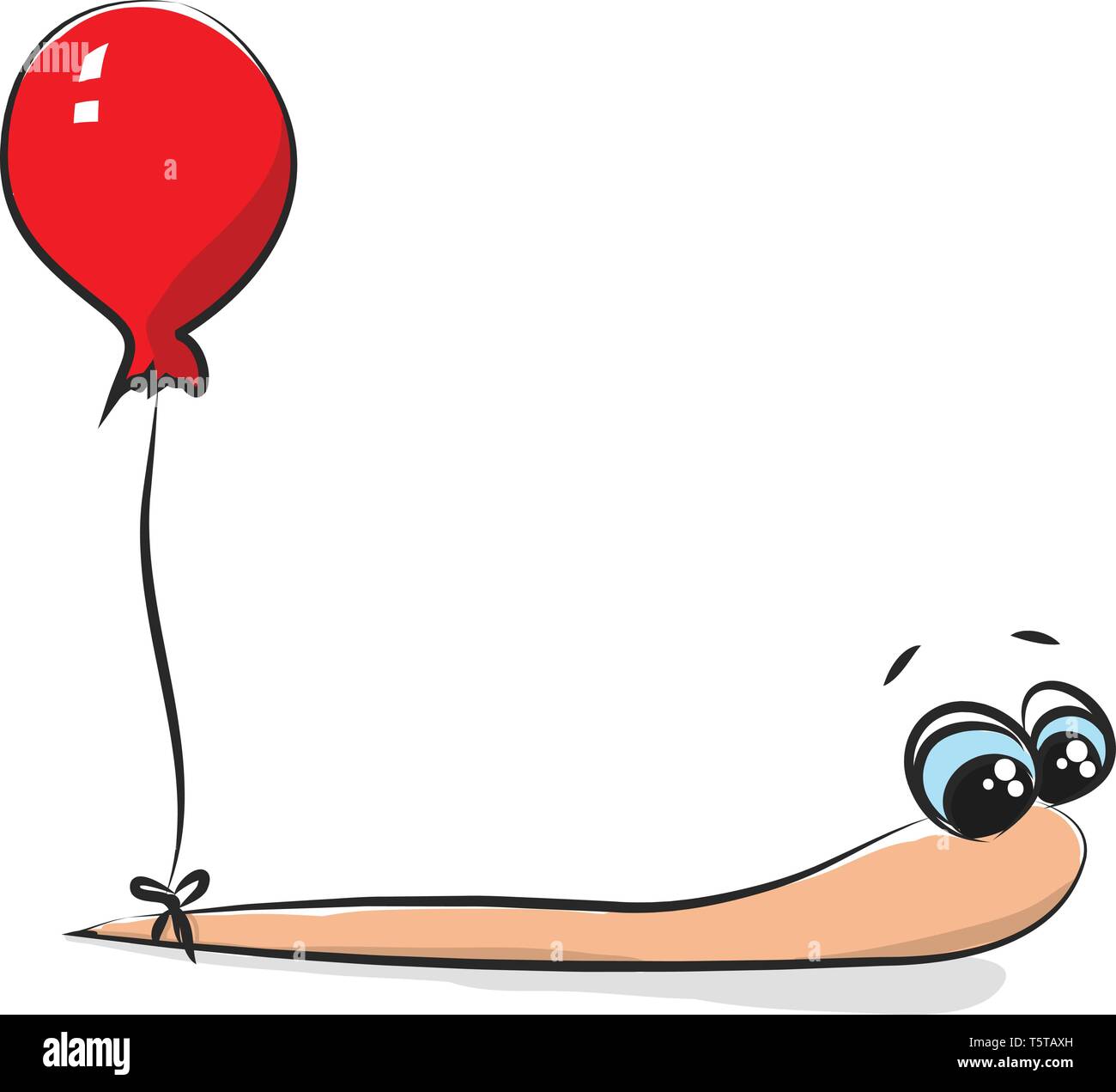 La stringa di un palloncino rosso legato alla coda di un color pesca worm con occhi sporgenti vettore di disegno a colori o illustrazione Illustrazione Vettoriale
