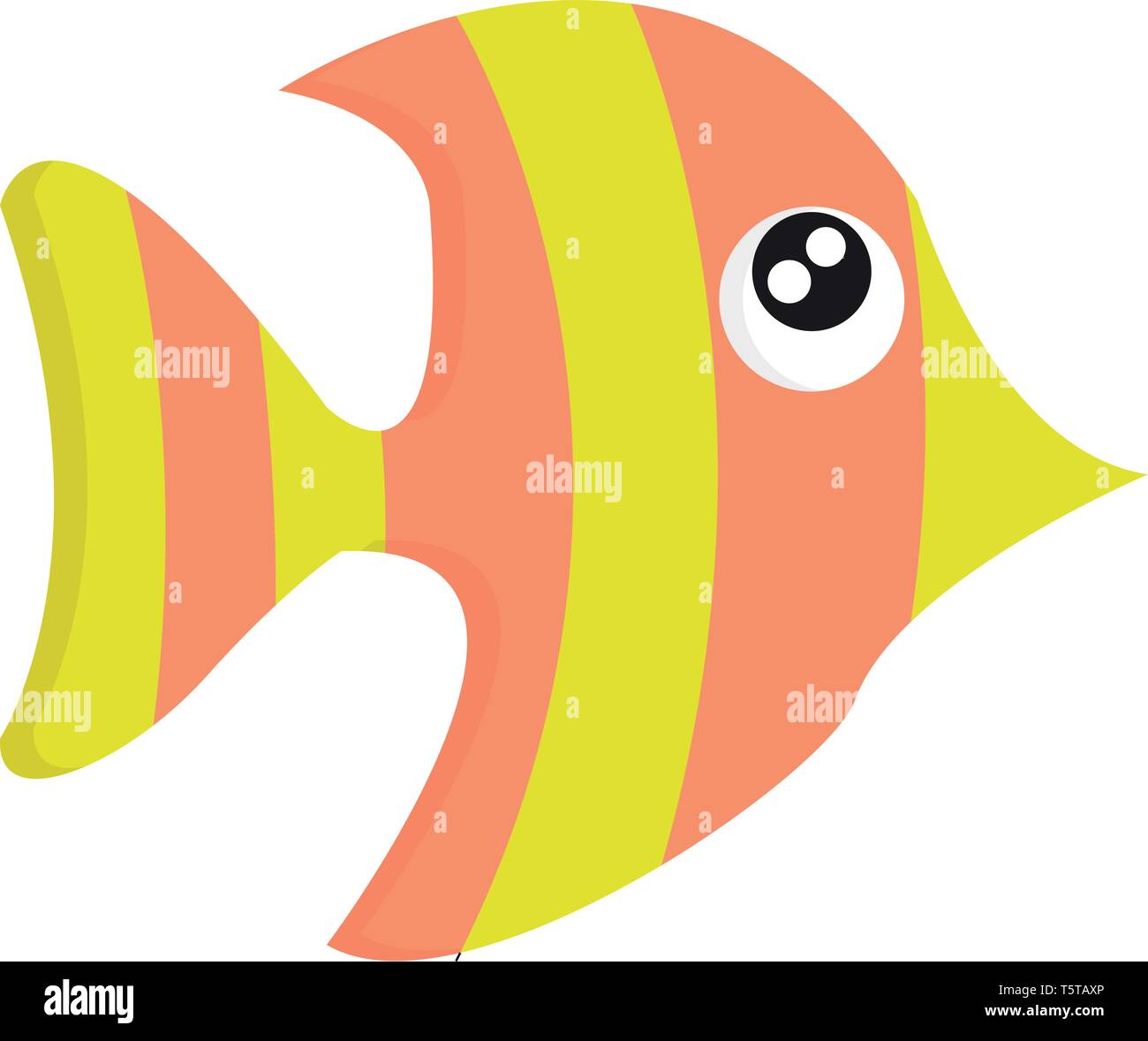 Bellissimi pesci cartoon in giallo e rosa i colori con occhi sporgenti e appuntite nostril vettore di disegno a colori o illustrazione Illustrazione Vettoriale