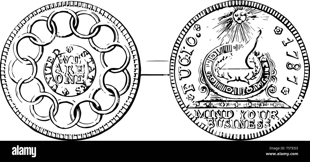 Questa immagine mostra un lato sia di Franklin Penny, vintage disegno della linea di incisione o illustrazione. Illustrazione Vettoriale