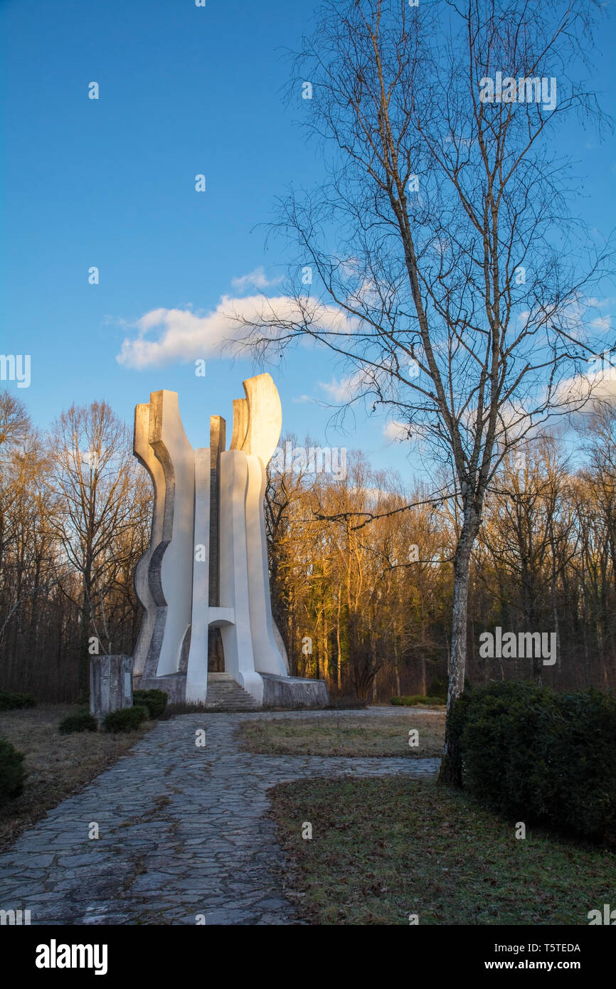 Sisak, Croazia - 3 gennaio 2019. Il monumento al distacco in Brezovica foresta in Sisak-Moslavina County, Croazia centrale - una Jugoslavia era wo Foto Stock